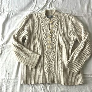 Women's Cream Cable Knit Sweater, Liz Claiborne sweater, cotton sweater, size L